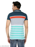 Striped cotton blend half-sleeve polo shirt by Gentino, patterned in neutral tones