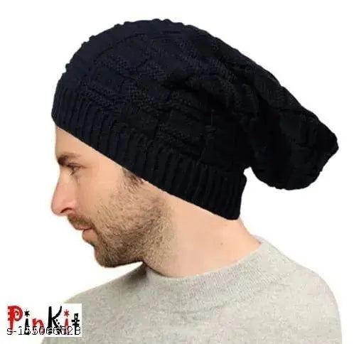 Black wool beanie for men