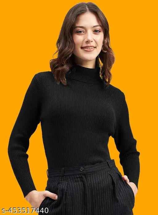 Lycra women's full sleeve turtleneck t-shirt, solid pattern, long sleeves, India origin