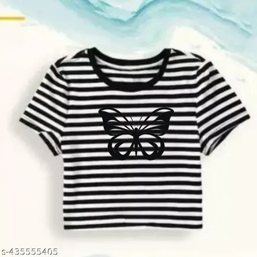 Stylish striped cotton top for girls (black) - soft, comfortable, trendy