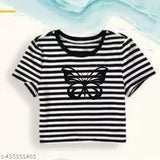 Stylish striped cotton top for girls (black) - soft, comfortable, trendy