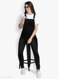 Denim sleeveless dungaree jumpsuit for fashion-forward women, trendy solid style in various sizes L, XL, and XXL made in India