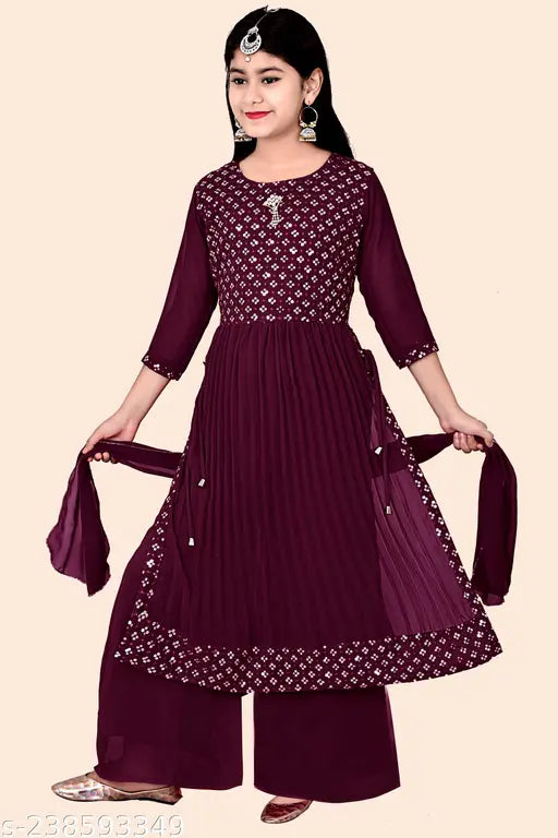 Georgette Net Girl Sarara Set for Girls, 5-12 years, Indian girls' fashion outfit on mannequin