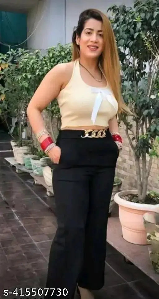 Viscose rayon women's trouser pant, solid color with both-side pockets, stretchable and comfortable, exclusive design, suitable for sizes XS to XL, made in India