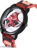 Red sports watch with digital display, black strap, and multiple buttons