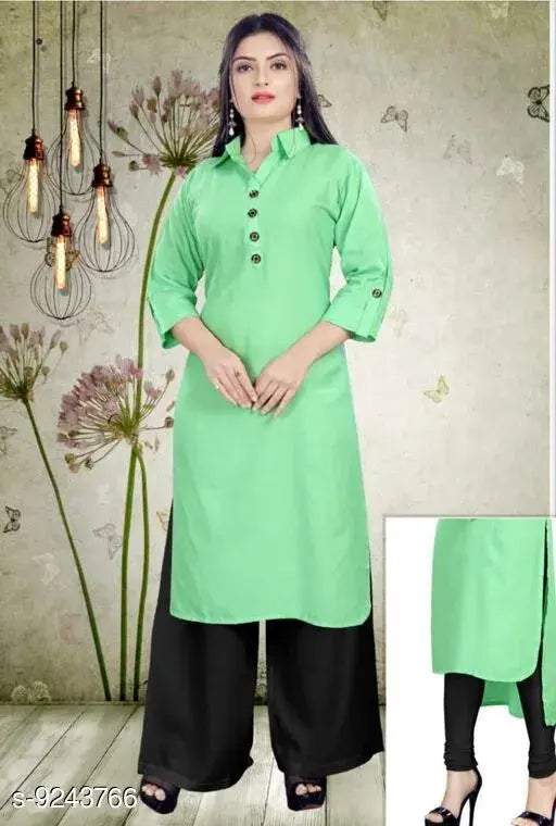 Rayon solid long kurti with palazzos, three-quarter sleeves, India-made women's fashion wear