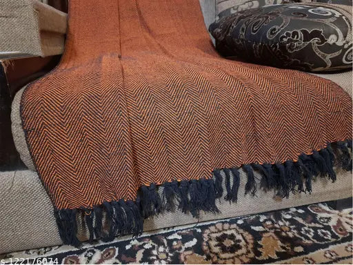 Orange and brown reversible cotton throw blanket