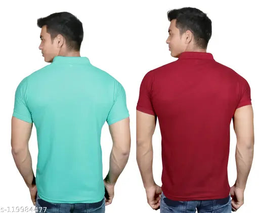 Mooseberry Men's Polo T-Shirt Polycotton Regular Fit Half Sleeve Without Pocket | Combo Pack of 2 | Maroon & Aqua Green