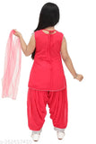 Red Georgette Patiyala Salwar Kurti Set for Girls, embellished with stone and mirror work, quality checked for best fit