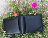 Black chain leather wallet for men, RFID blocking, genuine napa leather, 10 card slots, durable design