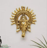 Golden aluminum Ganesha wall hanging, intricately detailed Indian decorative showpiece - 28cm