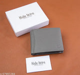 Hide Horn Grey Leather Men's BiFold Wallet, RFID protected, leather, 6 card slots, 2 cash compartments, solid pattern, free size (11cm x 9cm)