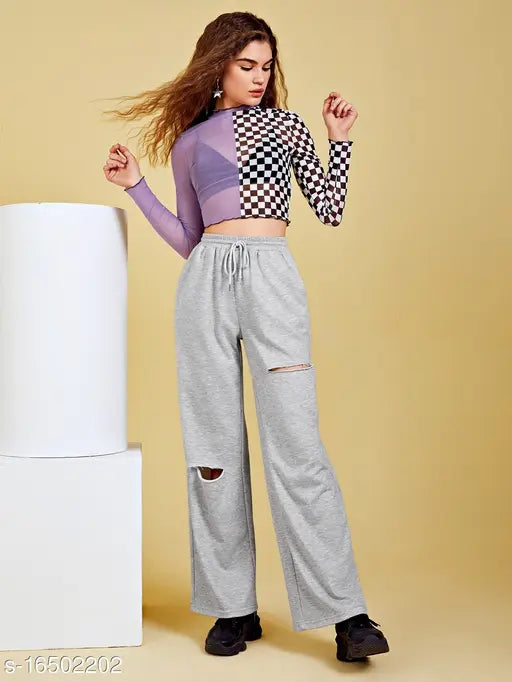 Grey cotton pyjamas with black elastic waistband
