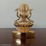 Brass gold decorative showpiece: 11cm MATA LAXMI idol statue, traditional Indian god artifact