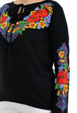 Rayon black embroidery top with long sleeves, embellished Indian women's apparel