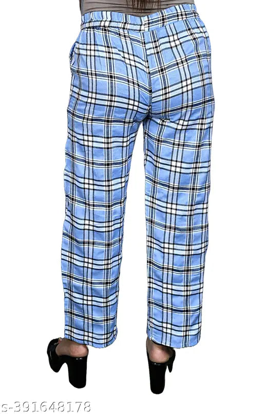 Ladies' black and blue checkered pants