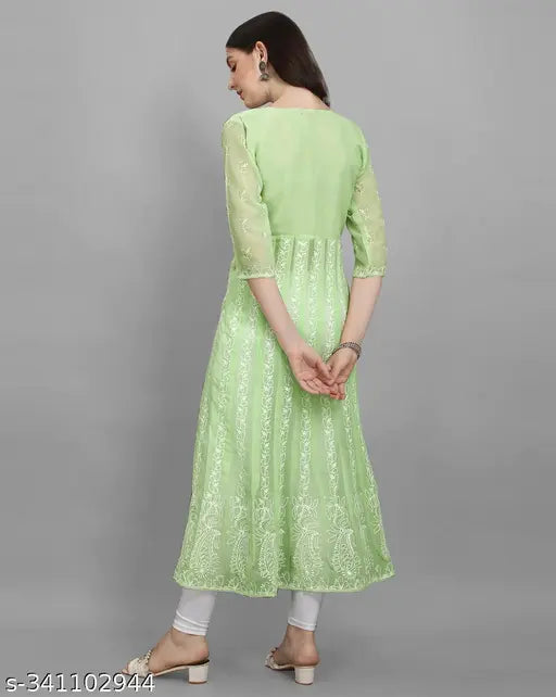 Georgette embroidered kurti, three-quarter sleeves for women - SUNDAR CREATION, India