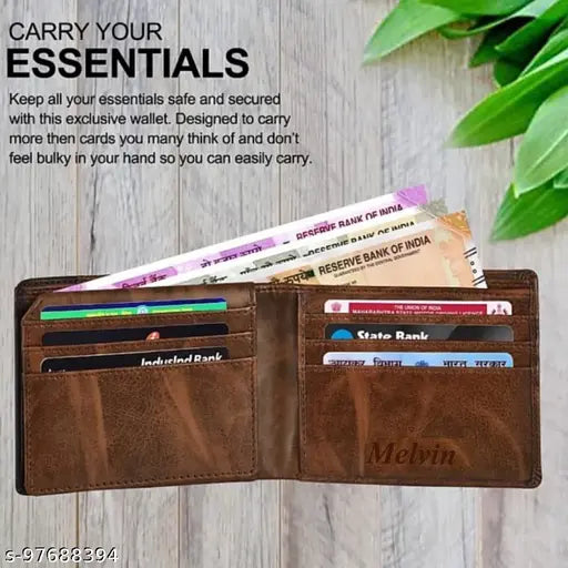 Solid faux leather wallet, brown, one compartment, free size (10cm x 11cm), made in India
