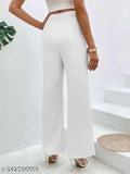 White cotton blend regular fit full length women's pants