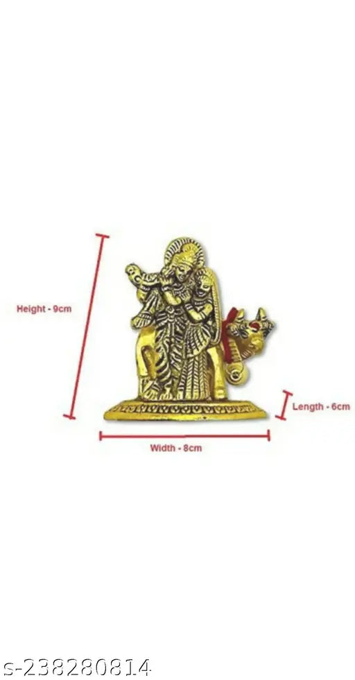Gold-toned metal Lord Radha Krishna idol with Kamadhenu cow, 35 inches long, decorative spiritual showpiece for home pooja, gift item