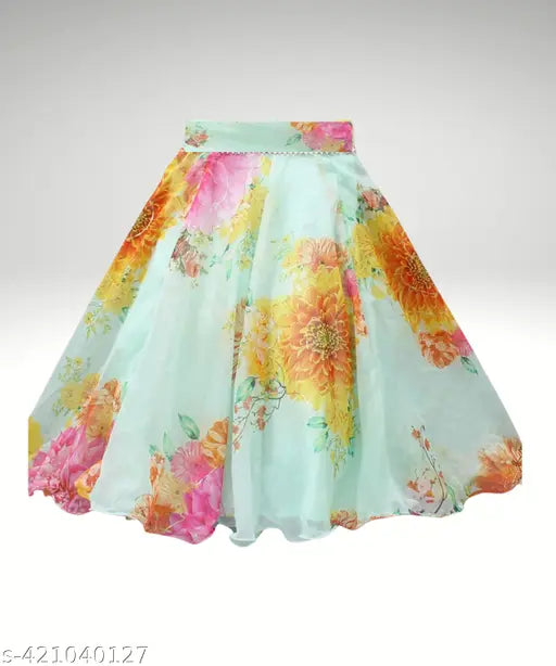 Georgette kids lehenga choli with floral prints, featuring short sleeves and matching dupatta. Premium fabric for comfort and elegance. Indian design