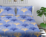 Light Blue & Golden, 180 TC Supersoft Premium Cotton Fitted Bedsheets & Pillow Covers for Double Bed (78x72+10), Breathable & Wrinkle Free