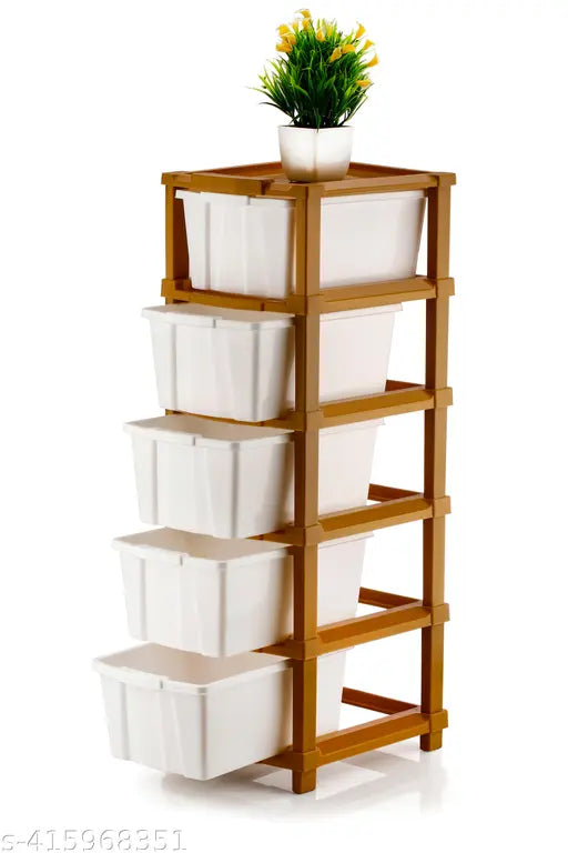 White plastic five compartment drawer organizer for home kitchen office, set of 12 containers