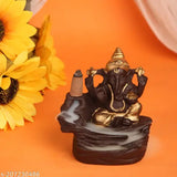 Premium poly resin Ganesh Idol (10cm x 13cm x 9cm) with free 10 backflow cones, Indian-crafted meditation decor