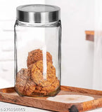 Airtight, transparent glass dry fruit jars (1Ltr), cube shape for kitchen storage - set of 6 (1kg each)