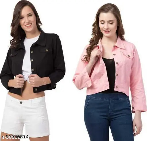 Denim fancy sensational women's waistcoat, solid net long-sleeved jacket - size S (34in bust, 19in length)