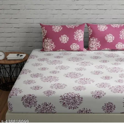 White Glace Cotton TINDLER KNOTS King Size Fitted Sheet & 2 Pillow Covers (300TC), Indian-made for a snug fit, 100% elastic, king size: 72x78, drop: 12