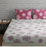 White Glace Cotton TINDLER KNOTS King Size Fitted Sheet & 2 Pillow Covers (300TC), Indian-made for a snug fit, 100% elastic, king size: 72x78, drop: 12
