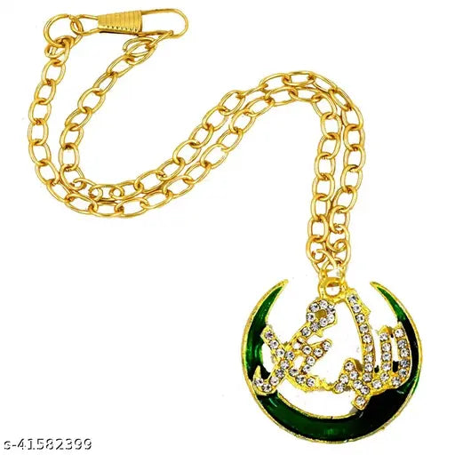 Golden plated Allah Barkat car mirror charm, decorative diamond hanging ornament for religious idols, brings positivity and good fortune