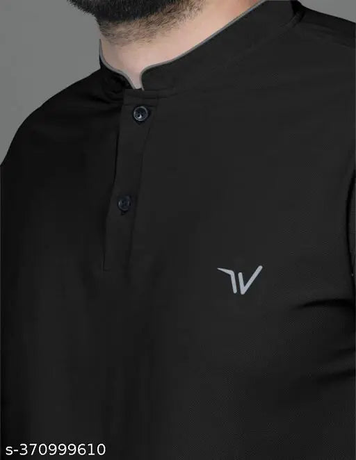 Polycotton short-sleeve printed sport t-shirt with Chinese collar, size M (38in x 27in), made in India