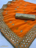 Orange mirror work saree, gold border