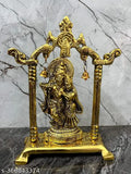 Gold plated Radha Krishna idol statue decor, 7cm x 14cm x 20cm, Indian handcrafted spiritual gift