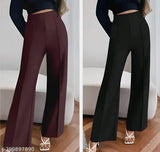 Maroon flared trousers, cotton, fashionable, for women and girls