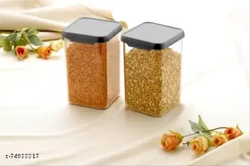 1100ml plastic containers, set of 2, black lids, food storage, transparent s7499917