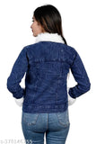 Designer denim jacket, solid pattern, women's ethnic wear under budget. Long sleeves, Indian-made, S, M, Free Size available
