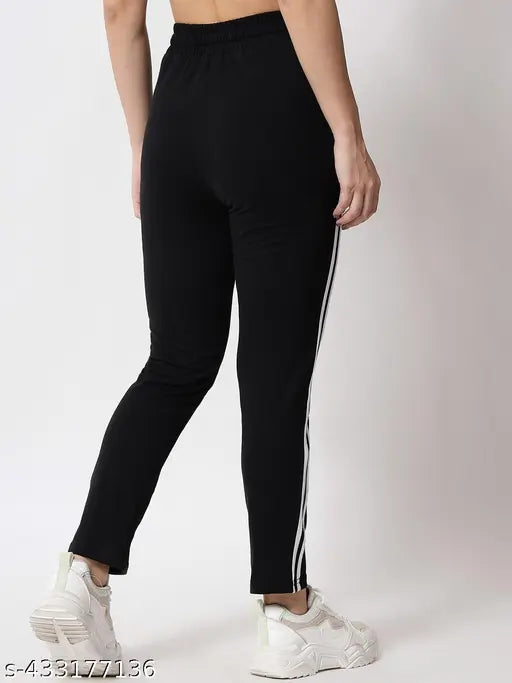 Black jogging pants with white stripes on sides