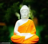 Handcrafted orange resin Dhyan Buddha statue, perfect for home, office, or car decor. Made by LB Traders