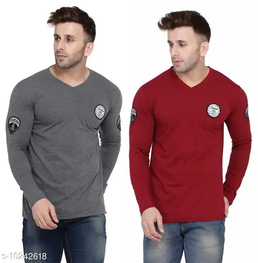 Multicolor cotton blend v-neck long sleeves t-shirt, vibrant and stylish clothing for men or women