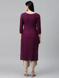 Wine Rayon women's kurta, self-designed three-quarter sleeve, ideal for regular wear, India origin
