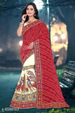Red and gold patterned georgette saree