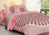 Multicolor Jaipuri printed cotton queen-size bedsheets set with 4 pillow covers, India origin