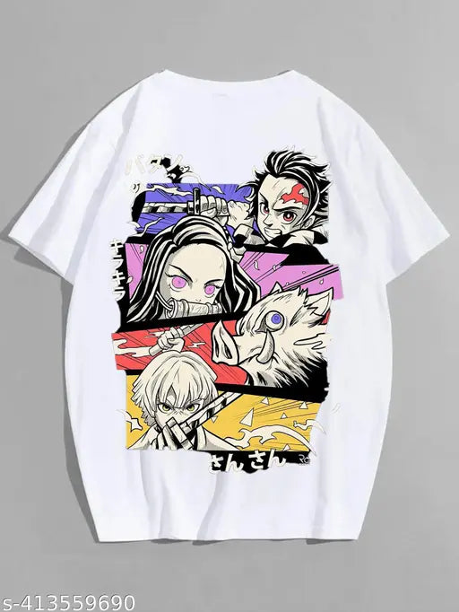NARUTO ANIME CHARACTER'S GRAPHIC PRINT WHITE ROUND NECK OVERSIZED||100% PURE COTTON ||T-SHIRT FOR MEN AND BOY'S