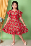 Red and gold floral frock for girls