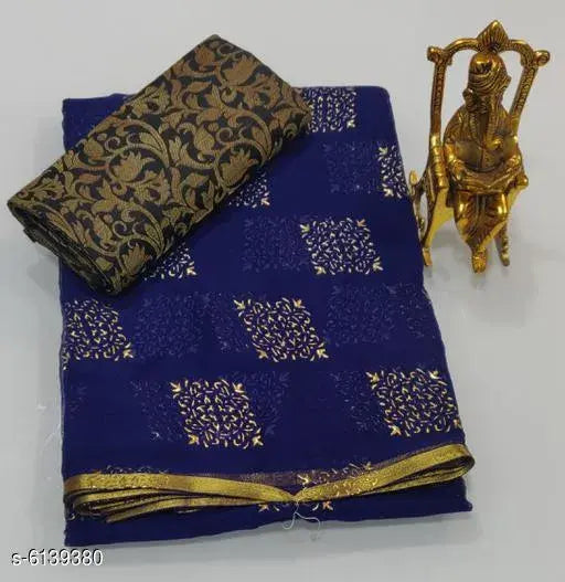 Attractive chiffon saree, single free size, printed zari woven net, India origin