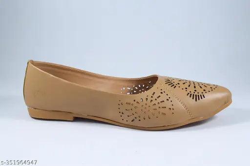Trendy brown leather bellies ballerinas, embellished design suitable for women and girls of all ages. Stylish comfort with soft sole, ideal for casual or evening wear. Made in India