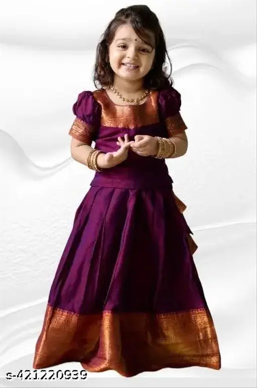 Silk kids' Lehenga Choli set, vibrant Indian ethnic partywear, self-design Zari stitched net